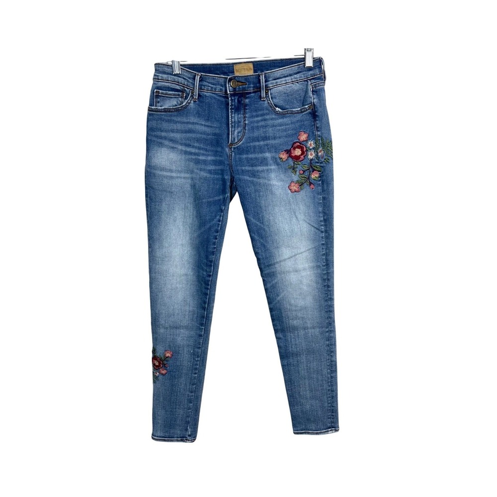 Driftwood Beau Jeans Women 25 Blue Floral Embroidered Skinny Denim Pants